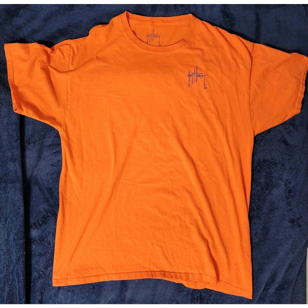 Guy Harvey Fishing Boat Swordfish Graphic Orange T Shirt Men's Size Large